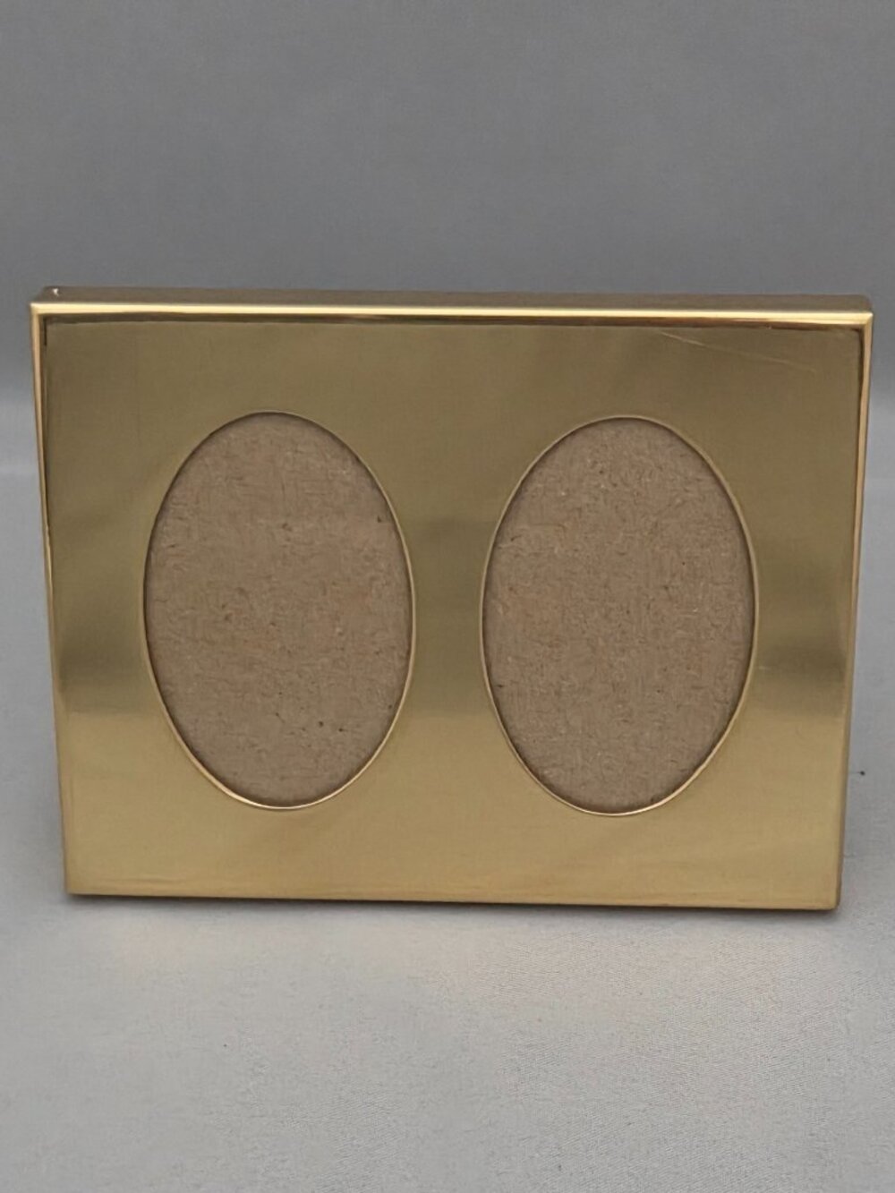 Vintage Brass Gold Tone Mini Double Oval Photo Picture Frame Standing Easel Back